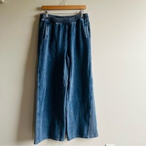 Aerie Soft Landing Trouser Pants M Short Wide Leg Pull On Drawstring Denim Blue